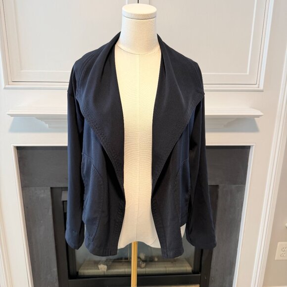 🔵 Navy Open Front Drape Jacket | Max Studio London | Size S - Picture 2 of 11